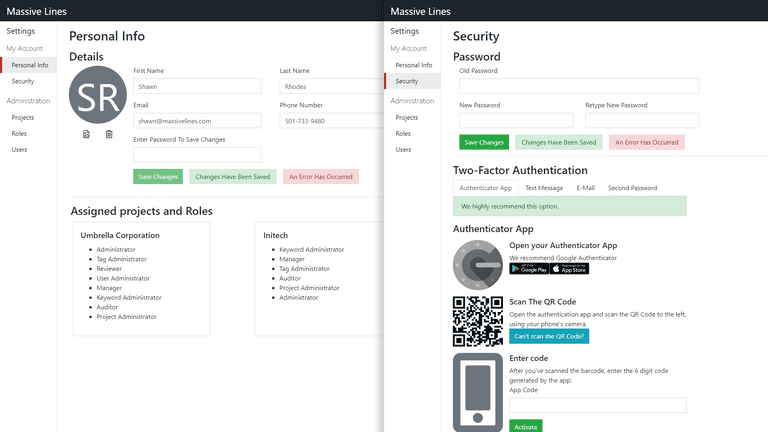 Personal Settings and Security